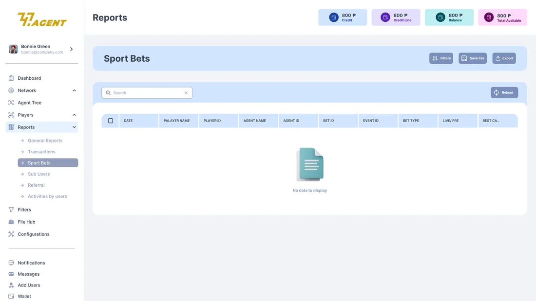 747 Agent Back-Office - Reports Β· sport bets
